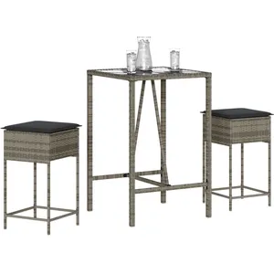 vidaXL Ensemble de bar de jardin 3 pcs et coussins gris résine tressée pas cher
