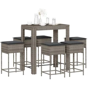 vidaXL Ensemble de bar de jardin 7 pcs avec coussins gris poly rotin pas cher