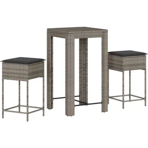 vidaXL Ensemble de bar de jardin 3 pcs et coussins gris résine tressée pas cher