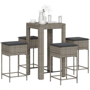 vidaXL Ensemble de bar de jardin 5 pcs avec coussins gris poly rotin pas cher