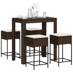 vidaXL Ensemble de bar de jardin avec coussins 5 pcs marron poly rotin pas cher