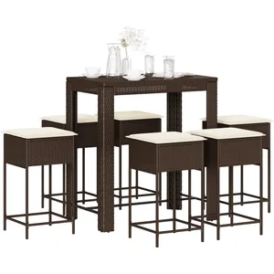 vidaXL Ensemble de bar de jardin avec coussins 7 pcs marron poly rotin pas cher