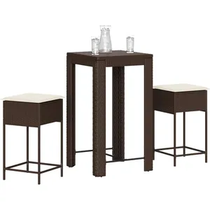 vidaXL Ensemble de bar de jardin 3 pcs et coussins brun résine tressée pas cher