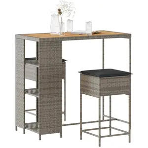 vidaXL Ensemble de bar de jardin 3 pcs et coussins gris résine tressée pas cher