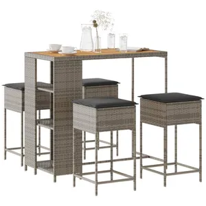 vidaXL Ensemble de bar de jardin 5 pcs avec coussins gris poly rotin pas cher