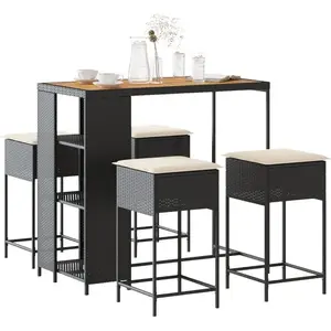 vidaXL Ensemble de bar de jardin 5 pcs avec coussins noir poly rotin pas cher