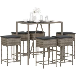 vidaXL Ensemble de bar de jardin 7 pcs avec coussins gris poly rotin pas cher
