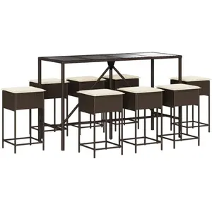 vidaXL Ensemble de bar de jardin 9 pcs avec coussins marron poly rotin pas cher
