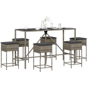 vidaXL Ensemble de bar de jardin 7 pcs avec coussins gris poly rotin pas cher