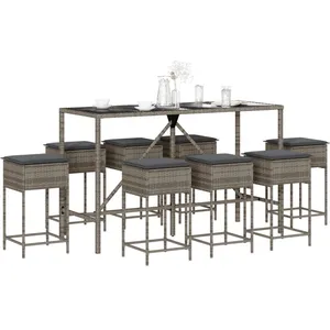 vidaXL Ensemble de bar de jardin 9 pcs avec coussins gris poly rotin pas cher