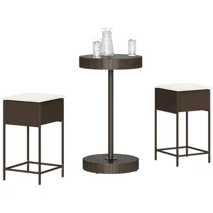 vidaXL Ensemble de bar de jardin 3 pcs et coussins brun résine tressée pas cher