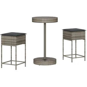 vidaXL Ensemble de bar de jardin 3 pcs et coussins gris résine tressée pas cher