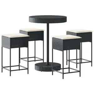 vidaXL Ensemble de bar de jardin 5 pcs avec coussins noir poly rotin pas cher