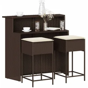 vidaXL Ensemble de bar de jardin 3 pcs et coussins brun résine tressée pas cher