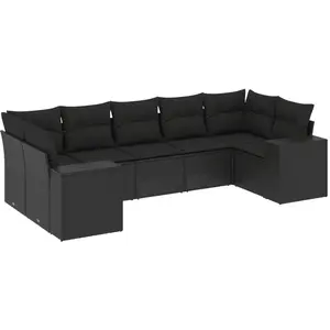 vidaXL Salon de jardin 7 pcs avec coussins noir résine tressée pas cher