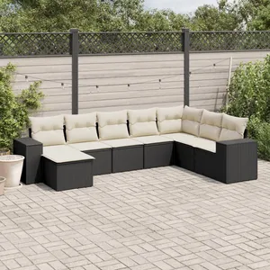 vidaXL Salon de jardin 8 pcs avec coussins noir résine tressée pas cher