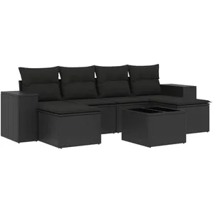 vidaXL Salon de jardin 7 pcs avec coussins noir résine tressée pas cher