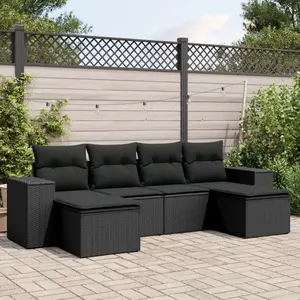 vidaXL Salon de jardin 6 pcs avec coussins noir résine tressée pas cher