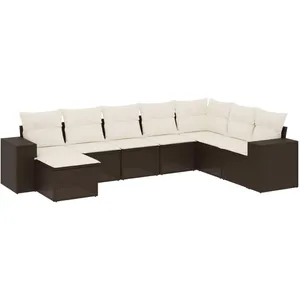 vidaXL Salon de jardin 8 pcs avec coussins marron résine tressée pas cher