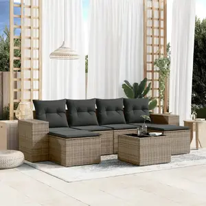 vidaXL Salon de jardin avec coussins 7 pcs gris résine tressée pas cher