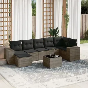 vidaXL Salon de jardin 8 pcs avec coussins gris résine tressée pas cher
