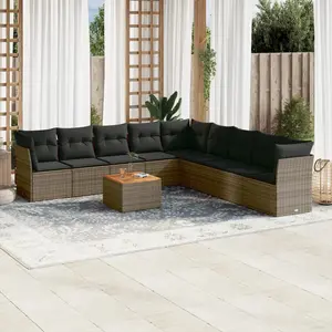 vidaXL Salon de jardin avec coussins 10 pcs gris résine tressée pas cher