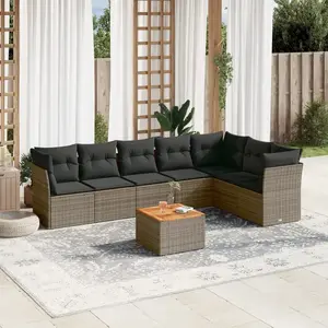 vidaXL Salon de jardin 8 pcs avec coussins gris résine tressée pas cher