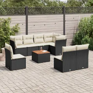 vidaXL Salon de jardin 9 pcs avec coussins noir résine tressée pas cher