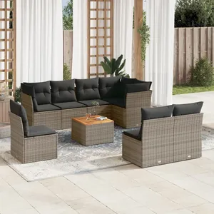 vidaXL Salon de jardin 9 pcs avec coussins gris résine tressée pas cher