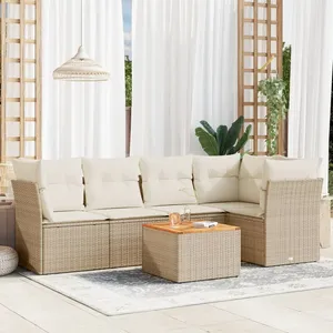 vidaXL Salon de jardin avec coussins 6 pcs beige résine tressée pas cher