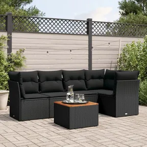 vidaXL Salon de jardin 6 pcs avec coussins noir résine tressée pas cher