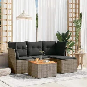 vidaXL Salon de jardin 5 pcs avec coussins gris résine tressée pas cher