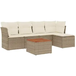 vidaXL Salon de jardin avec coussins 6 pcs beige résine tressée pas cher