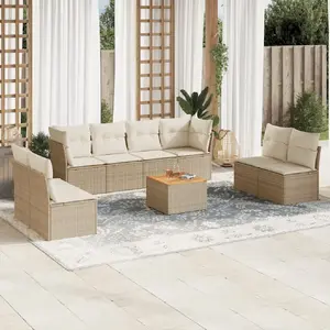 vidaXL Salon de jardin avec coussins 9 pcs beige résine tressée pas cher