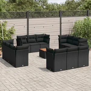 vidaXL Salon de jardin avec coussins 13 pcs noir résine tressée pas cher