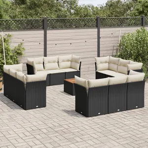 vidaXL Salon de jardin avec coussins 13 pcs noir résine tressée pas cher