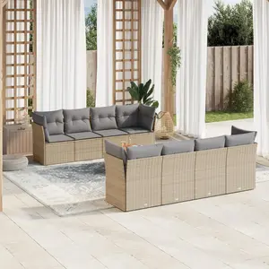 vidaXL Salon de jardin avec coussins 9pcs mélange beige résine tressée pas cher