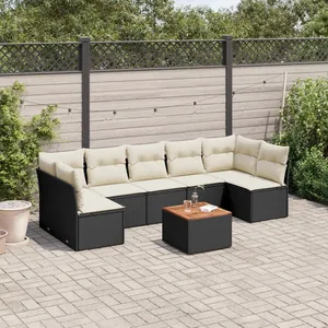 vidaXL Salon de jardin 8 pcs avec coussins noir résine tressée pas cher