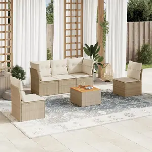 vidaXL Salon de jardin avec coussins 6 pcs beige résine tressée pas cher