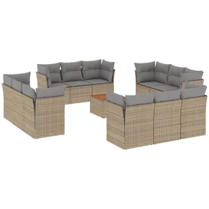 vidaXL Salon de jardin et coussins 13 pcs mélange beige résine tressée pas cher