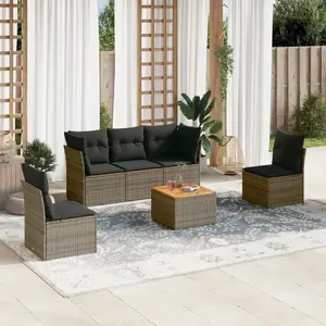 vidaXL Salon de jardin 6 pcs avec coussins gris résine tressée pas cher