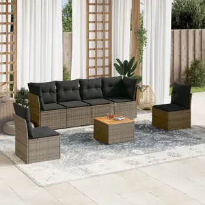 vidaXL Salon de jardin avec coussins 7 pcs gris résine tressée pas cher