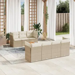 vidaXL Vidaxl Salon De Jardin Avec Coussins 8 Pcs Beige Résine Tressée pas cher