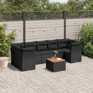 vidaXL Vidaxl Salon De Jardin 8 Pcs Avec Coussins Noir Résine Tressée pas cher