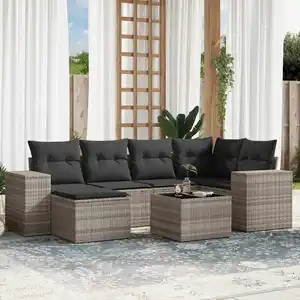 vidaXL Salon de jardin avec coussins 7 pcs gris clair résine tressée pas cher