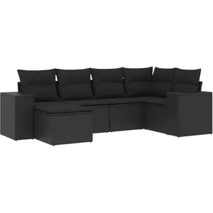 vidaXL Salon de jardin 6 pcs avec coussins noir résine tressée pas cher