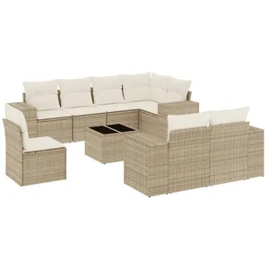 vidaXL Salon de jardin avec coussins 9 pcs beige résine tressée pas cher