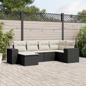 vidaXL Salon de jardin 6 pcs avec coussins noir résine tressée pas cher