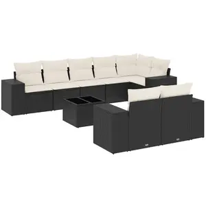 vidaXL Salon de jardin 9 pcs avec coussins noir résine tressée pas cher