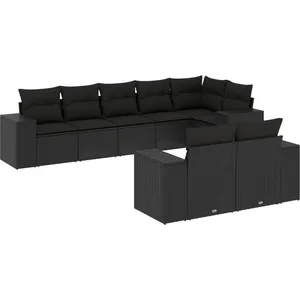 vidaXL Salon de jardin 8 pcs avec coussins noir résine tressée pas cher